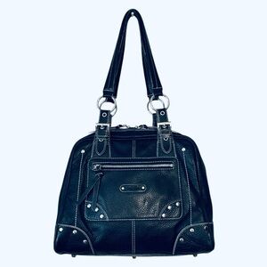 Lachetta Navy pebbled leather shoulder bag